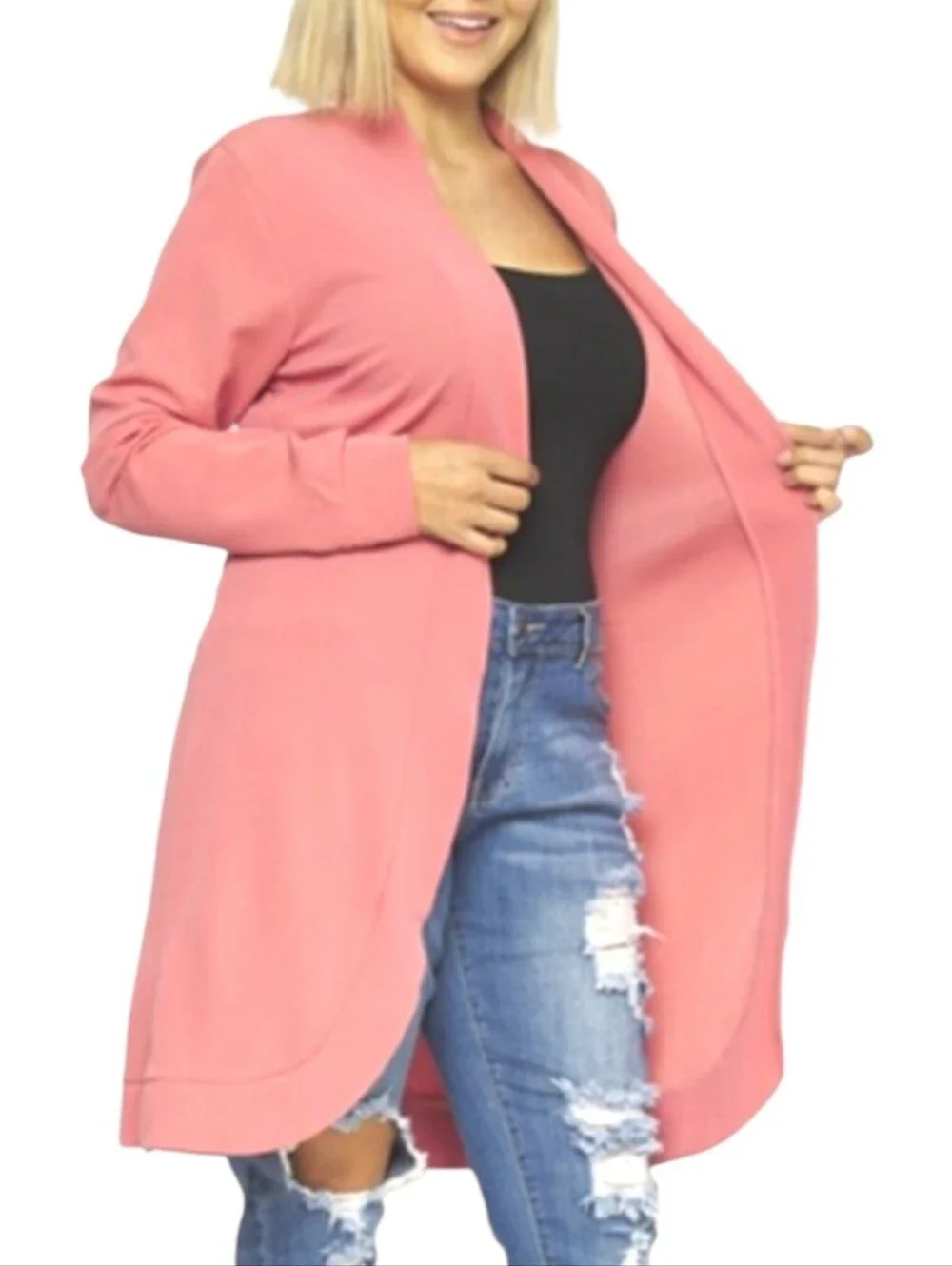 NWT DOUBLE JU Mauve Open Front Long Sleeved Cardigan Stretchy Plus Size 1X NEW